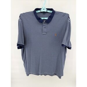 Polo Ralph Lauren Shirt Mens XXL Blue White Stripe Short Sleeve Orange Pony Logo